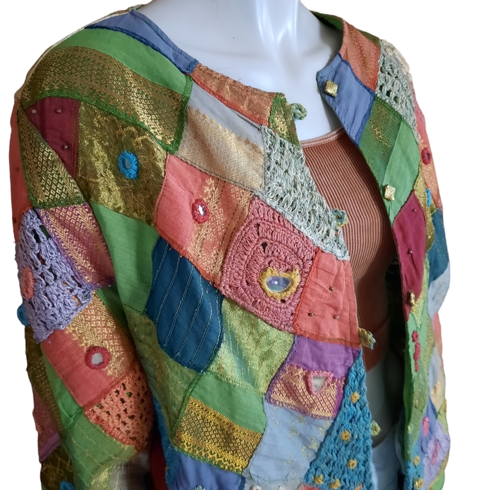 Patchwork Jacket Blazer Size Large Boho Hippie Ar… - image 3